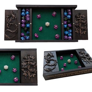DnD Dice Tray, Personalized Dice Box, Wooden Dice Holder, DnD Gift for DM, Dice Storage Case, RPG Gaming Gift