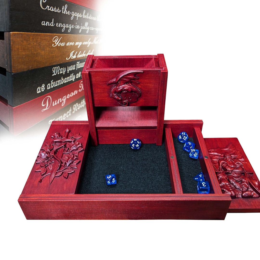 Custom Wooden Dice Box and Tray With Folding Dice Tower Personalized ...