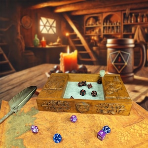 RPG Dice Tray & Organizer – Dice Rolling Box for DnD, Pathfinder, TTRPG | Gift for Gamer, Birthday or 1st Anniversary