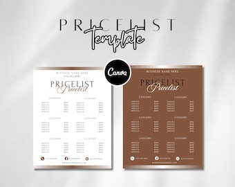 Pricelist Template Beauty Salon Canva Editable Price List Template Minimalist Business Pricelist Flyer Template Printable Pricing Guide
