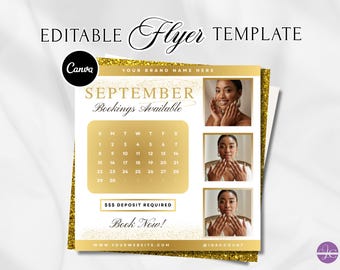 September Booking Flyer Template Appointment Booking Flyer Pink September Bookings Book Now Open Flyer Canva Editable Template Booking Nails