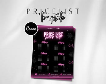 Pink Halloween Pricelist Template Canva Editable Price List Template Pink Spooky Business Pricelist Flyer Templates Printable Pricing Guide