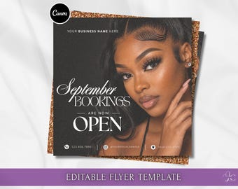 Minimalist September Booking Flyer Monthly Books Open Lash Bookings Seasonal Flyer Hair Nails Lash Tech Appointments Book DIY Flyers Canva