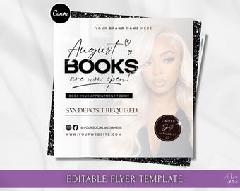 Minimalist July Booking Flyer August Books Open Monthly Booking Seasonal Flyer August Booking Appointments Book DIY Flyer Canva Template