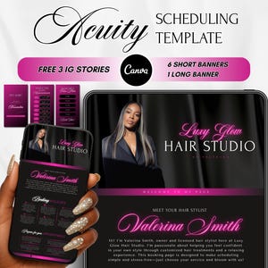Pink Hair Salon Acuity Template Hair Stylist Acuity Scheduling Template Pink Booking Site Hair Website Banner DIY Pink Hair Canva Website