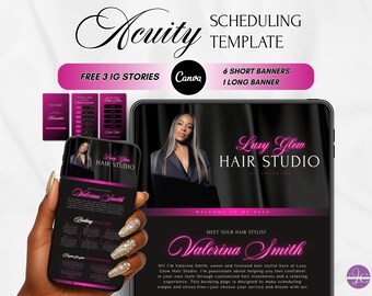 Pink Hair Salon Acuity Template Hair Stylist Acuity Scheduling Template Pink Booking Site Hair Website Banner DIY Pink Hair Canva Website
