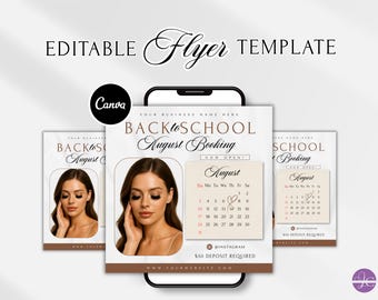 August Booking Flyer Template Booking Flyer Lash Summer Back to School Appointment Book Now Flyer August DIY Lash Tech Flyer Canva Template