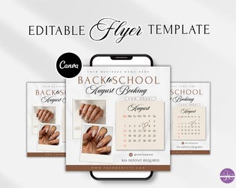 August Booking Flyer Template Booking Flyer Nails Summer Back to School Appointment Book Now Flyer August DIY Nail Tech Flyer Canva Template