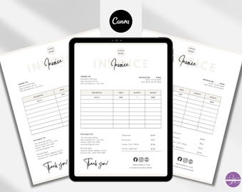 Minimalist Small Business Invoice Templates Editable Invoice Tracker Canva Template Printable Invoice for Small Business Owner Receipt Form