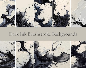 Dark Ink Brushstroke Textures – Modern Black & Beige Abstract Background Pack