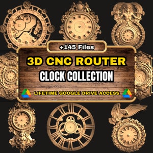 Pacchetto STL per router CNC 3D con collezione di orologi: +145 file STL di modelli di orologi per macchine router CNC 3D - Accesso a vita a Google Drive