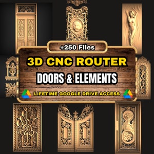 Pack 3D de toupie CNC Doors & Elements : + 250 fichiers STL de portes et d'éléments pour toupie CNC 3D - Accès Google Drive à vie