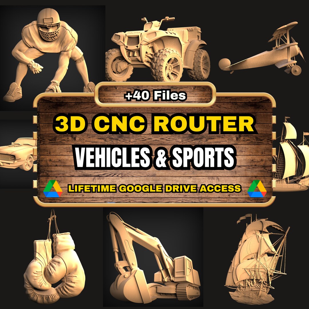 Vehicles & Sports 3D CNC Router STL Pack: +40 STL Files of Car Ship ...