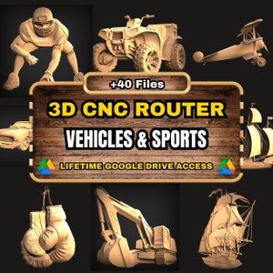 Pacote STL de roteador CNC 3D para veículos e esportes: +40 arquivos STL de modelos de carros e barcos esportivos para máquina de roteador CNC 3D - Acesso vitalício ao Google Drive