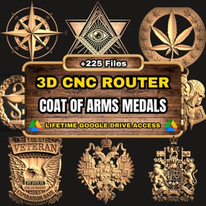 Wappen Medaillen 3D-CNC-Fräser STL-Pack: + 225 STL-Dateien von Wappen-Medaillen für 3D-Cnc-Fräser-Maschine - Lifetime Google Drive Access