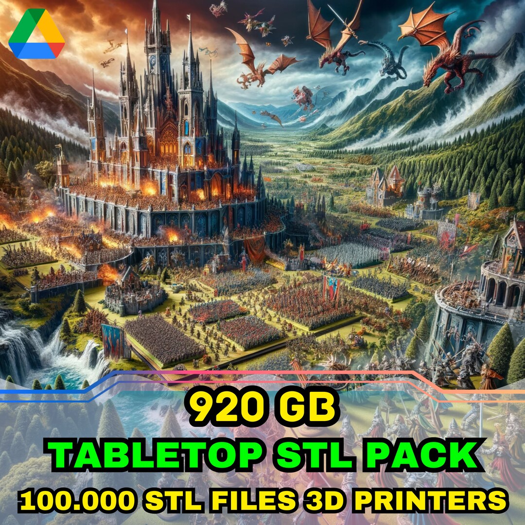 Tabletop STL Pack 100,000 Tabletop Characters and Elements STL Files for 3D Printers 920GB
