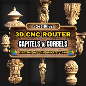Capitelli e mensole 3D CNC Router STL Pack: +245 file STL di capitelli e mensole per macchina router CNC 3D - Accesso a vita a Google Drive
