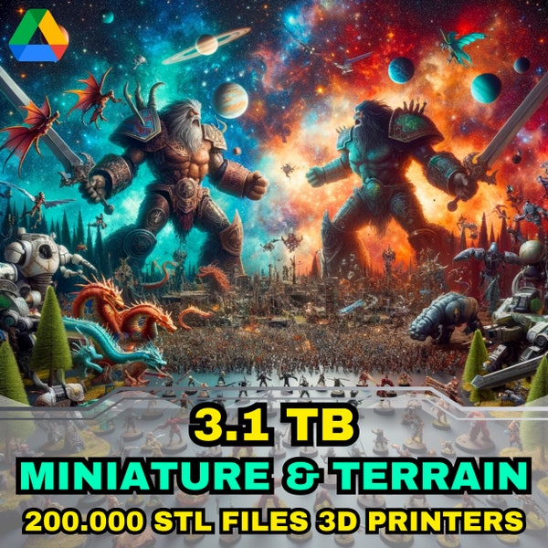 Paquete STL de terrenos y miniaturas: +200.000 archivos STL de terrenos y miniaturas de mesa para impresoras 3D - Carpeta compartida de Google Drive de 3,1 TB