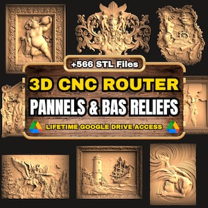 Panelen en basreliëf 3D-cnc-router STL-pakket: +560 STL-bestanden van Panno en bas-reliëf voor 3D-cnc-routermachine - levenslange toegang tot Google Drive