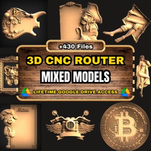 Paquete STL de fresadora CNC 3D mixta: más de 430 archivos STL de modelos mixtos y aleatorios para fresadora CNC 3D - Acceso de por vida a Google Drive