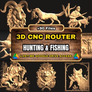 Pacote STL de roteador CNC 3D para caça e pesca: +90 arquivos STL de modelos de caça e pesca para máquina de roteador CNC 3D - Acesso vitalício ao Google Drive