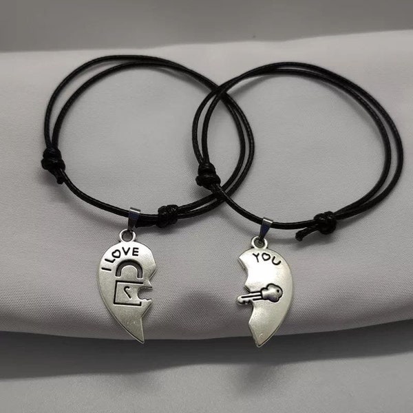 2 bracelets cœur en corde noire ;cadeau noel ,cadeau pour elle