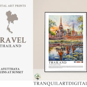 Ayutthaya Ruins Wall Art | Thailand Travel Poster | Sunset Buddhist Temple Print | Thai Heritage Decor – Printable Landscape Art
