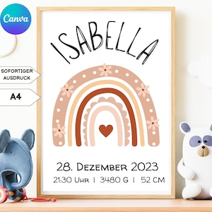 GEBURTSTAFEL Regenbogen boho beige digital | Geburtsdaten Poster | Geburtsposter | Geburtsanzeige | personalisiertes Geschenk Geburt