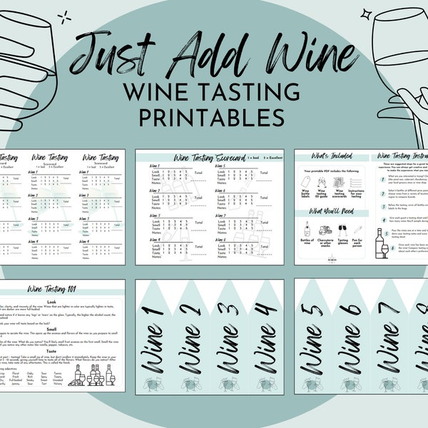 Printable Blind Wine Tasting Party Game - Host your own DIY wine tasting party with scorecards, bottle labels, instructions and more