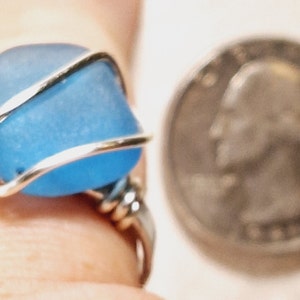 Aqua Turquoise Blue Sea Glass Ring Size 10