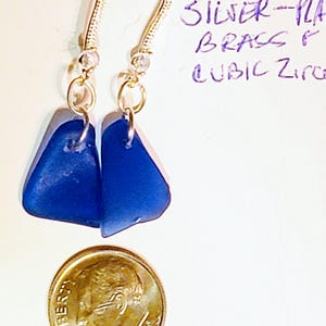 Earrings: Cobalt blue sea glass with cubic zirconia