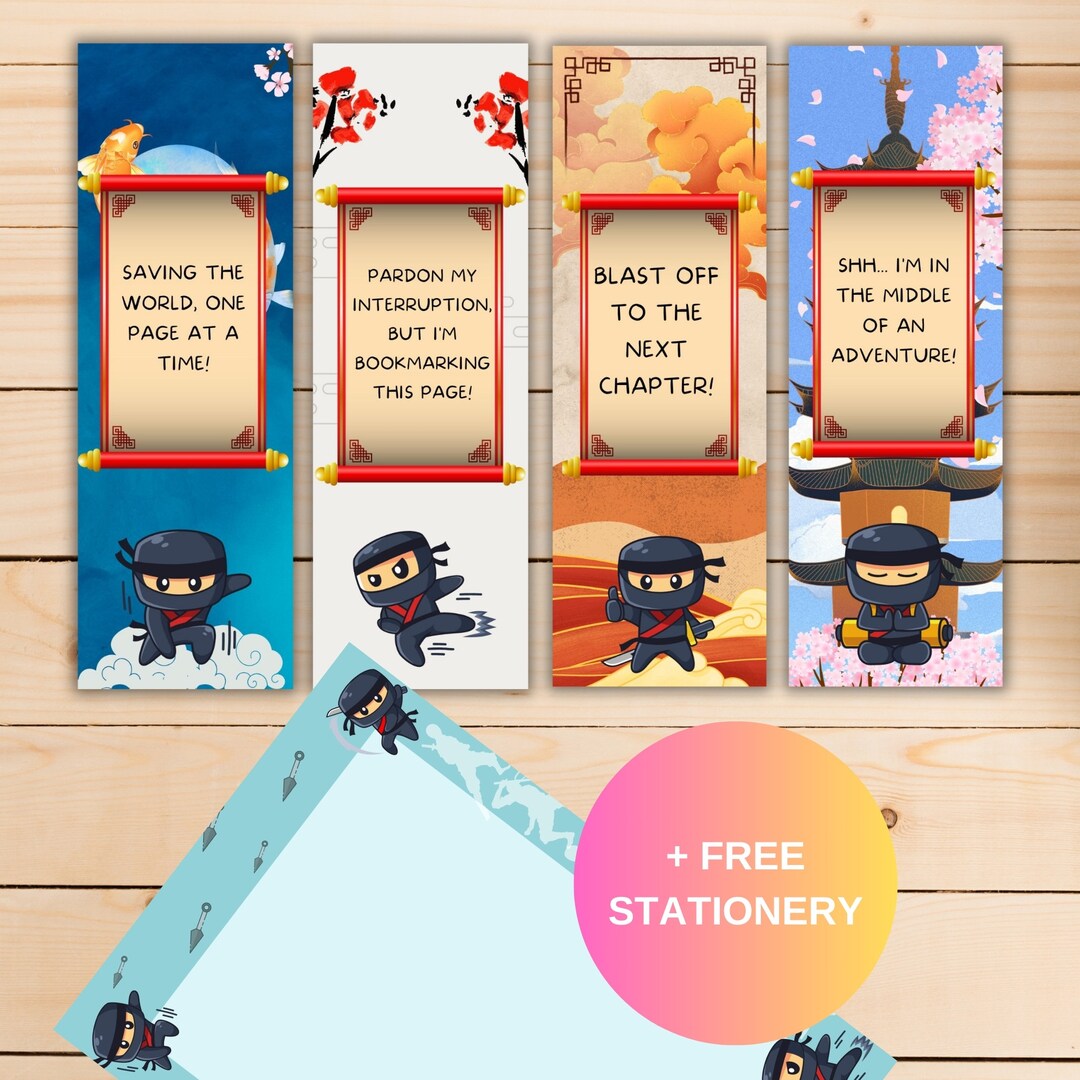 Cute Printable Bookmarks for Kids , Digital Bookmarks , Ninja Assassin