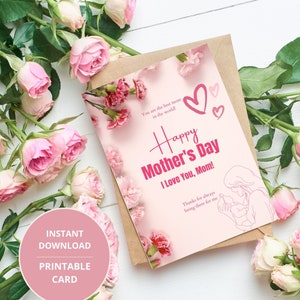 Printable Mothers Day Card, Happy Mother&#39;s day, Greeting card, Downloadable Mothers day card, Mother&#39;s day card to print, Mother&#39;s Day gift