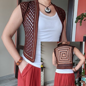 Handmade Crocheted Vest: Boho Patchwork Acrylic Sweater