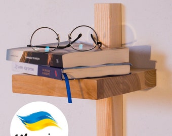 Floating shelf cross square wooden shelf, wall decor shelf, wall plant and book holder Note the solid ash floating shelf Made in Ukraine