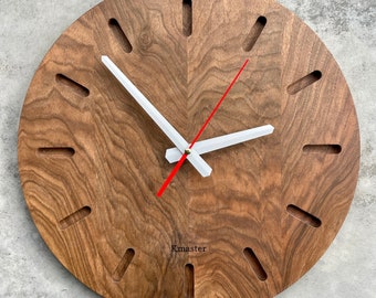 Wood wall clock | wooden clock with Ukrainian walnut clock face and silent clock movement | eco wall clock