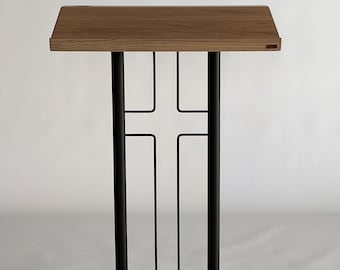 Atril de madera cristiano: elegante podio de iglesia con tablero de madera maciza de fresno y base de metal resistente para adoración y sermones