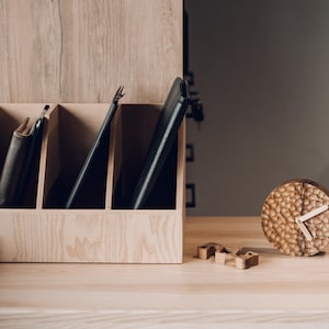 Desk Storage Box File Organizer Minimalist with Compartments for Documents, Notebooks, and Office Supplies Handcrafted Wooden Storage Office