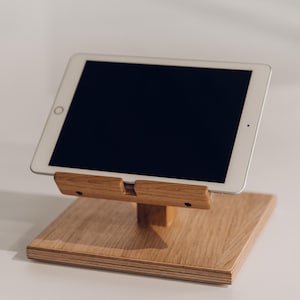 Adjustable Wooden Tablet Stand for iPad and Devices Handmade Minimalist Design Sturdy Desk Holder for Home Office Gift for dad