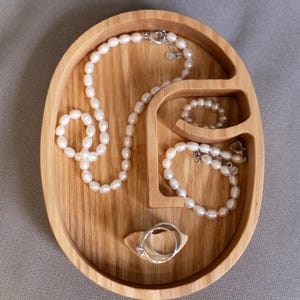 Femininity Wooden Jewelry Organizer, Ash Wood Ring and Earring Tray, Minimalist Vanity Box, Handmade Nordic Storage Gift for Her