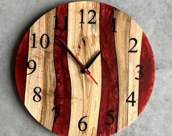 Epoxidharz-Wanduhr, Holz- und Harz-Uhr, moderne stille Wanduhr, blaue Ozean-Uhr, handgemachte Wohndekoration