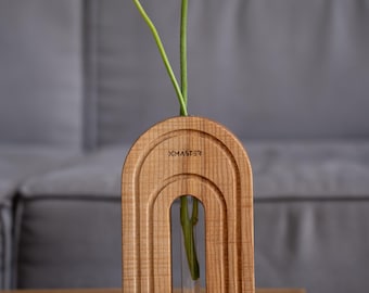 Arch Wooden Vase with Glass Tube, Ash Wood Minimalist Vase, Scandinavian Flower Vase, Modern Home Decor, Table Centerpiece, Gift