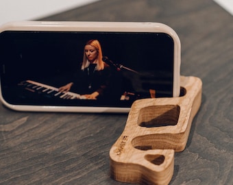 Wood Phone Stand, Oak Phone Holder for Desk, Wooden Cell Phone Stand, Minimalist Desk Accessory, Personalized Phone Stand