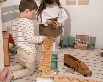 Wooden Marble Run Toy, Oak Ball Track Montessori Toy, Kids Learning Toy, Rolling Ball Track, Toddler Game, Handmade Wooden Toy Gift