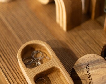 Wooden Jewelry Organizer Set, Ash Wood Ring and Earring Holder, Minimalist Jewelry Storage Boxes, Scandinavian Decor, Gift for Her