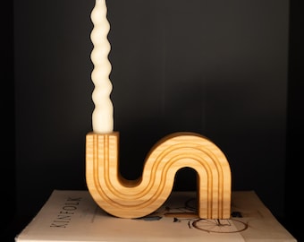 Wooden Candle Holder NordPetal, Ash Wood Taper Candle Stand, Minimalist Scandinavian Decor, Modern Curved Candle Holder, Table Centerpiece
