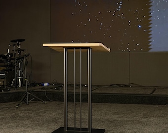Modern Church Lectern, Ash Wood Podium with Metal Base, Wooden Pulpit Stand, Christian Furniture, Worship Lectern