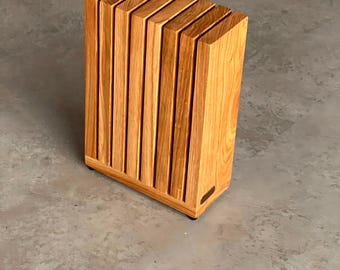 Magnetic Knife Block, Wooden Knife Holder Stand, Oak Knife Storage, Modern Kitchen Organizer, Gift for Chef, Countertop Knife Holder