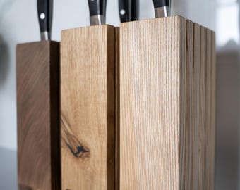 Magnetic Knife Block, Oak Wood Knife Holder Stand, Kitchen Knife Organizer, Countertop Storage for 4-8 Knives, Gift for Chef