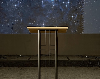 Church Lectern with Metal Base, Ash Wood Podium Stand, Wooden Pulpit, Christian Furniture, Modern Worship Lectern